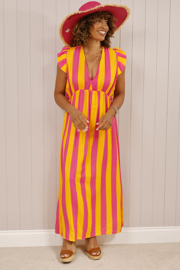Saffi Stripe Maxi Dress Fuchsia