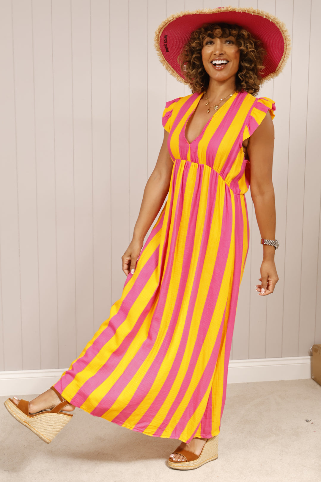 Saffi Stripe Maxi Dress Fuchsia