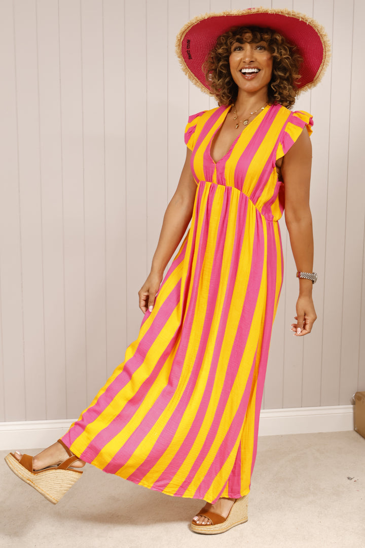 Saffi Stripe Maxi Dress Fuchsia