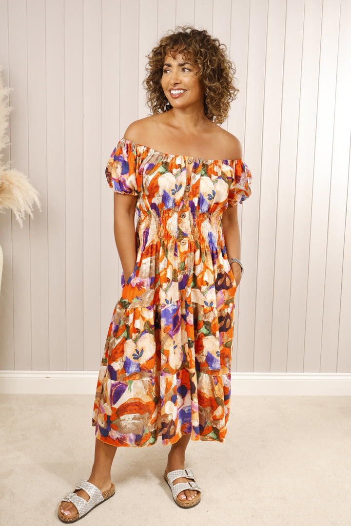 Tatum Tropical Dress Tangerine