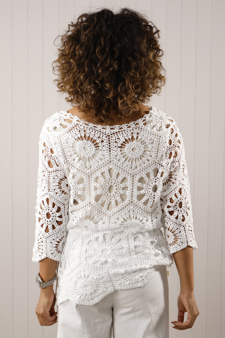 Allegra Crochet Cardigan White