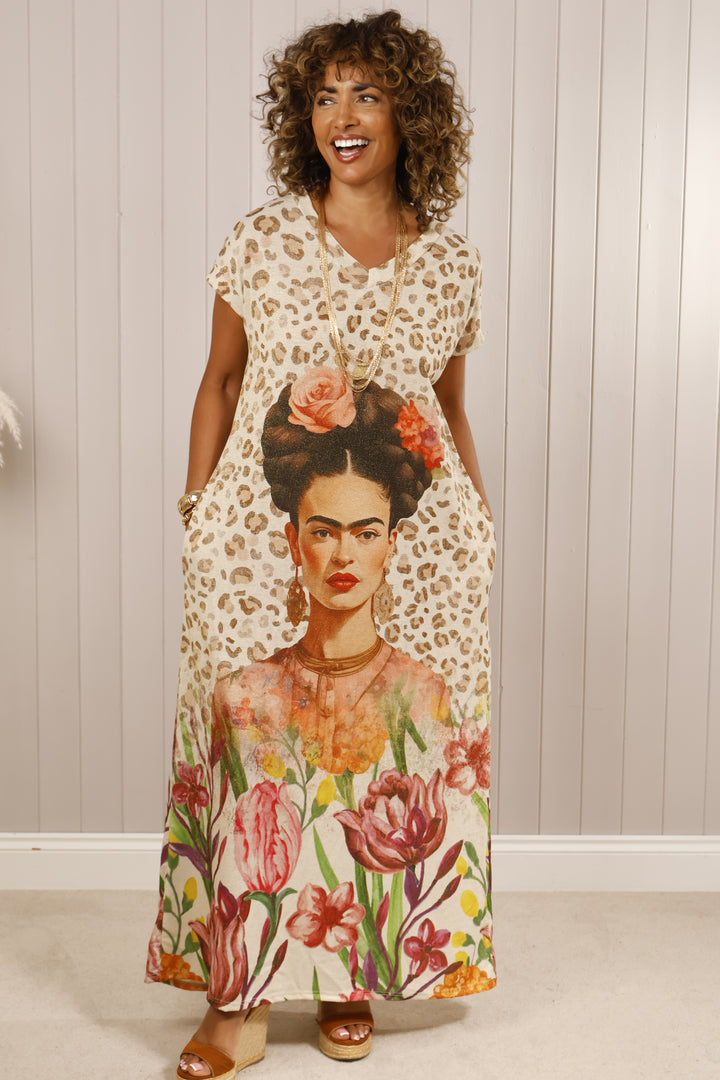 Frida Print Leopard Dress