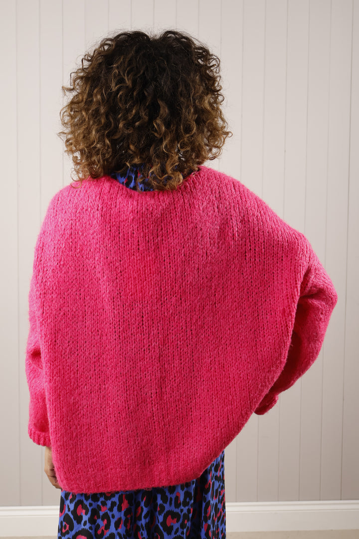 Tie Woollen Cardigan Fuchsia