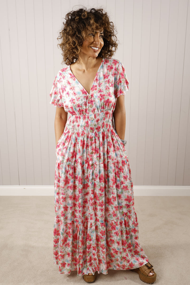 Flower Splash Maxi Dress Pink