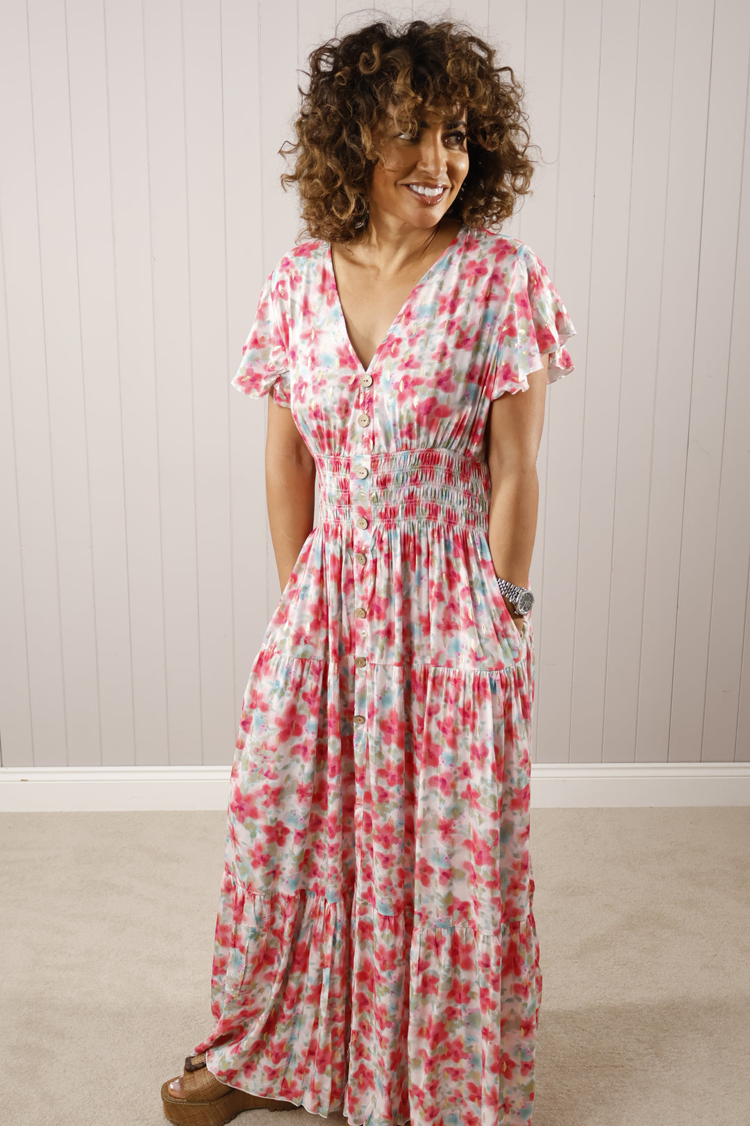 Flower Splash Maxi Dress Pink