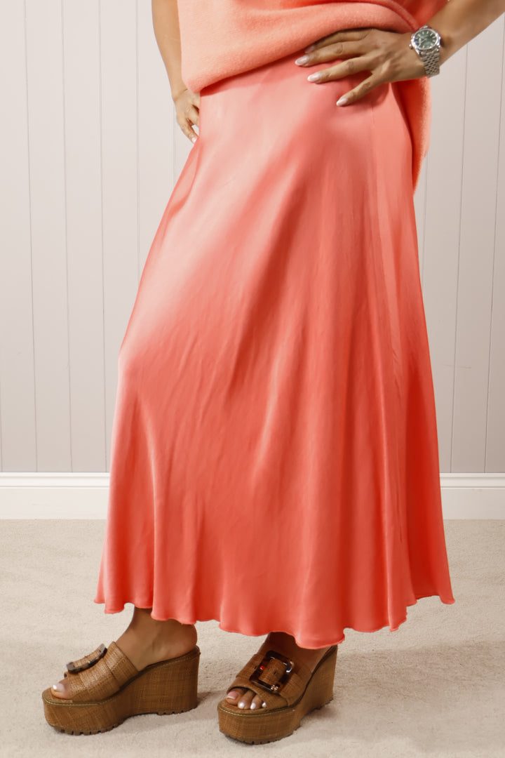 Satin Flair Skirt Coral