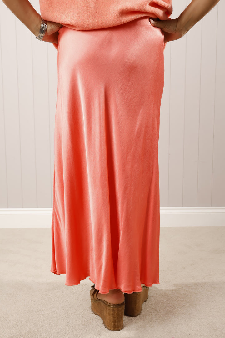 Satin Flair Skirt Coral
