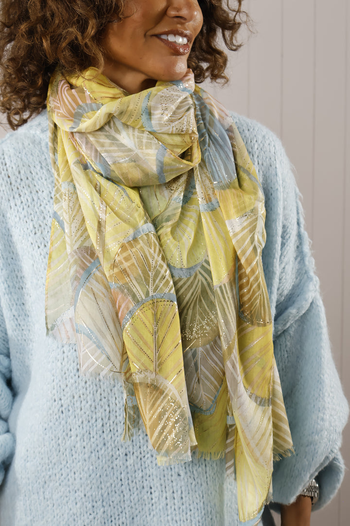 Gold Leaf Print Scarf Yellow