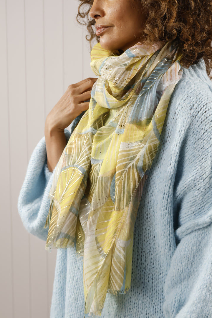Gold Leaf Print Scarf Yellow