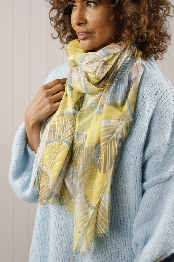 Gold Leaf Print Scarf Yellow