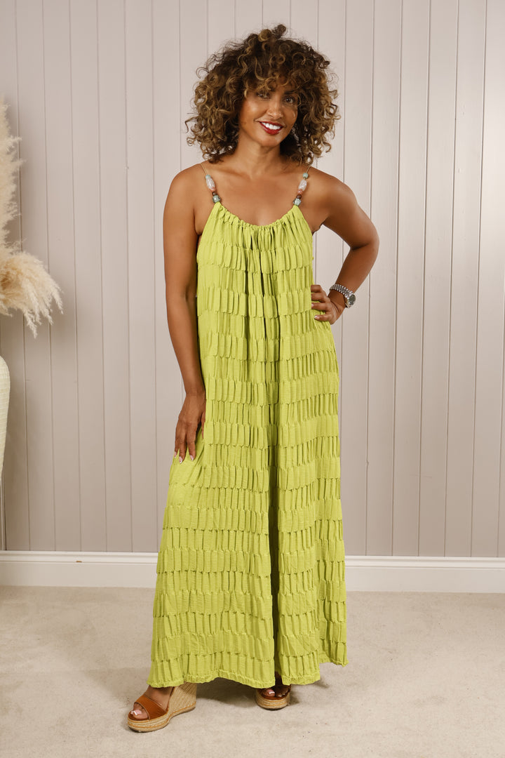 Daphne Crinkle Bead Dress Lime