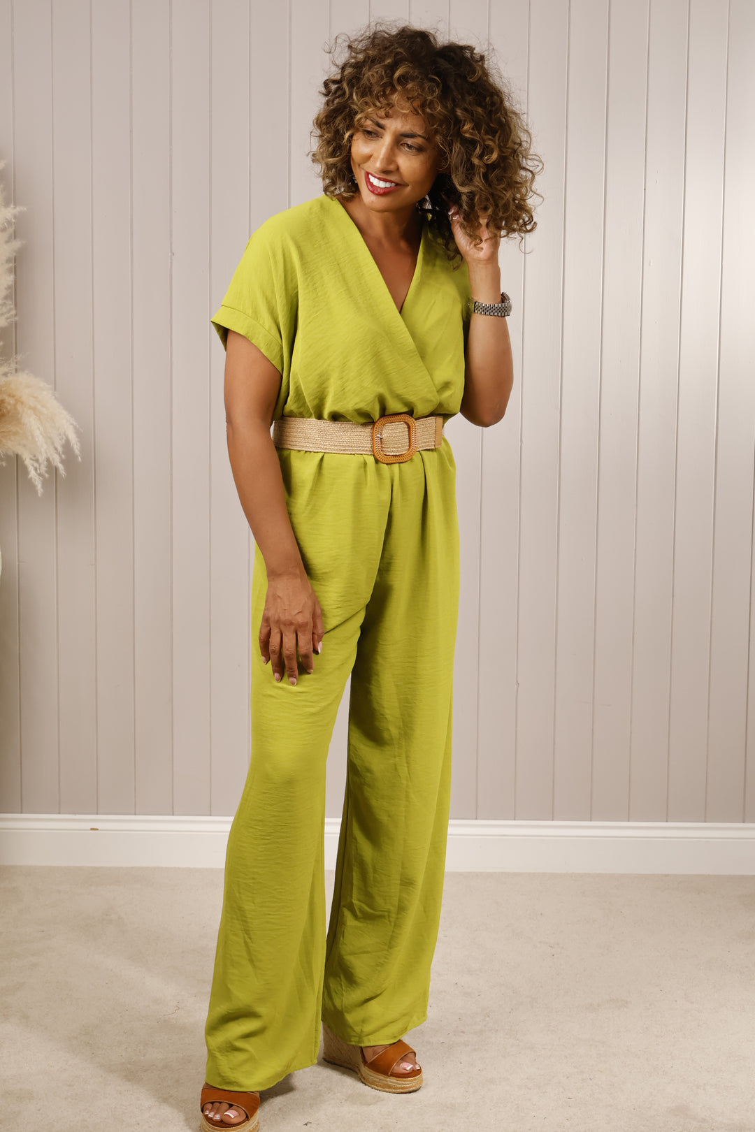 Reina Raffia Jumpsuit Lime