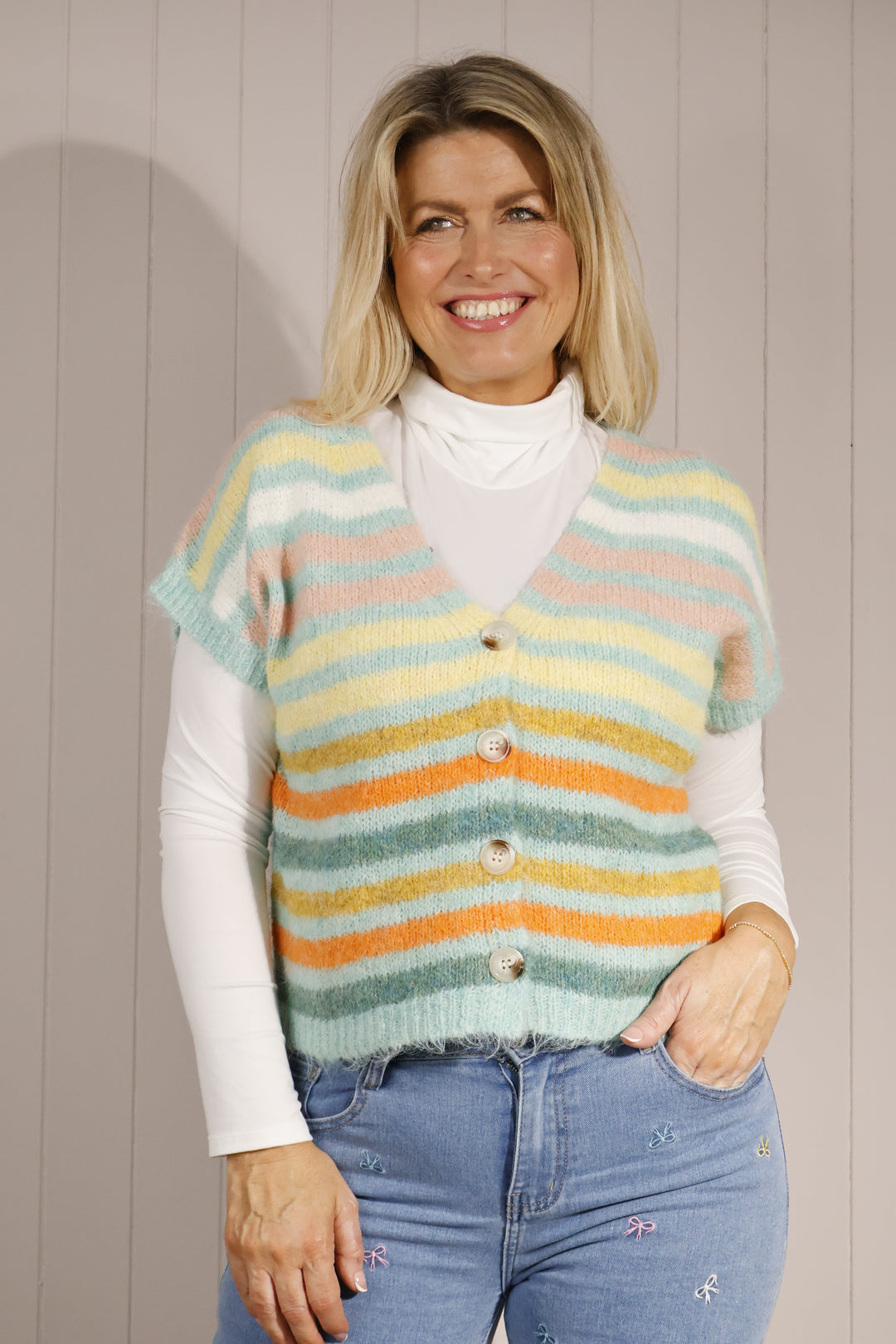 Sevara Sleeveless Stripe Cardigan Mint