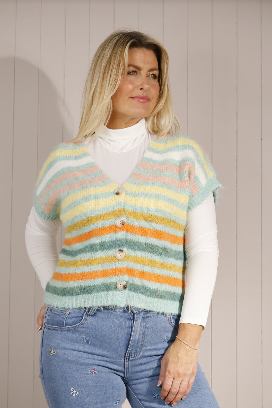 Sevara Sleeveless Stripe Cardigan Mint