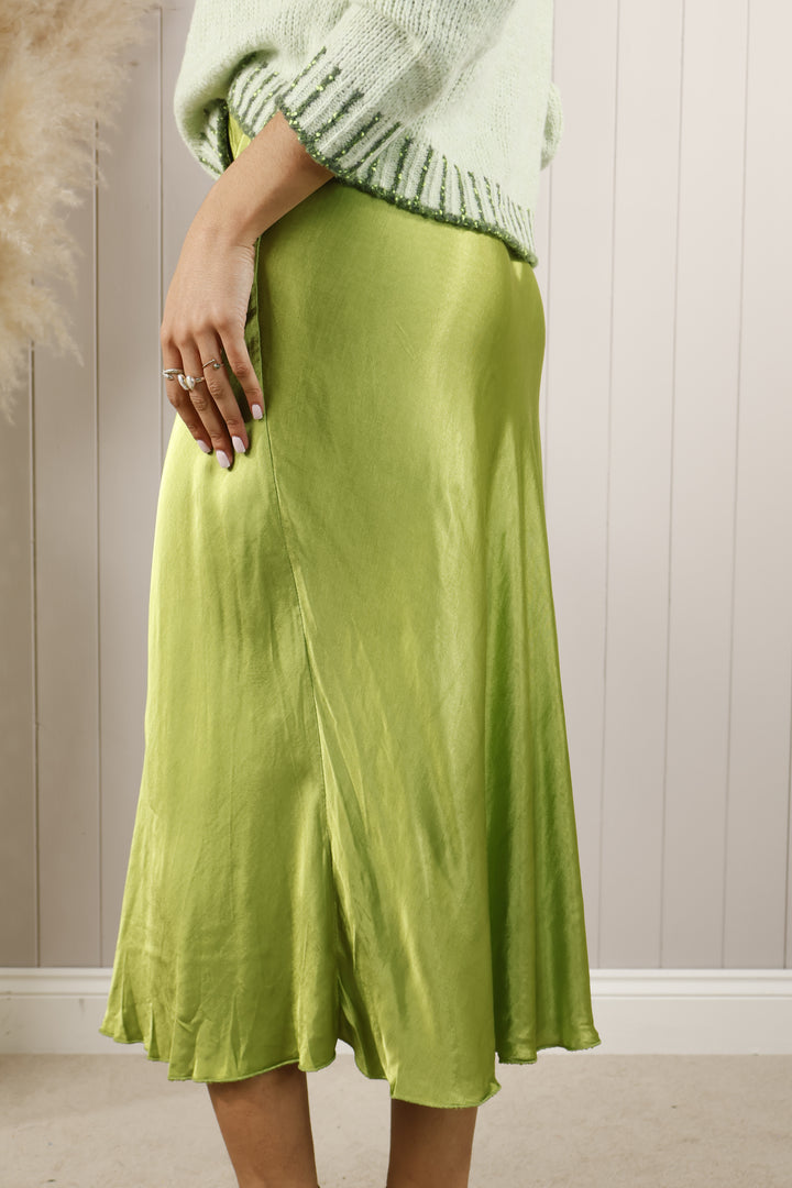 Satin Flair Skirt Lime