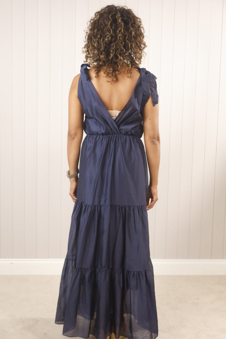 Emilia Luxe Tiered Dress Navy