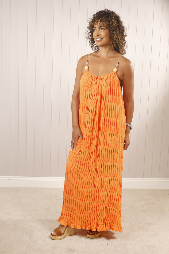 Daphne Crinkle Bead Dress Tangerine