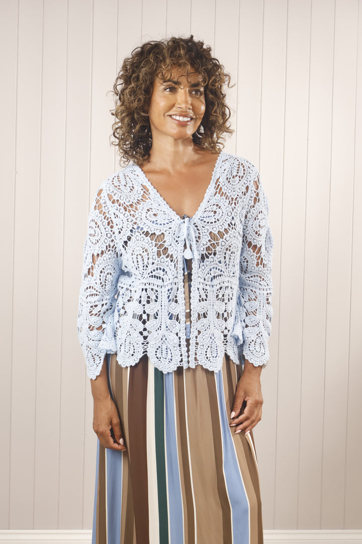 Kyra Crochet Cardigan  Blue