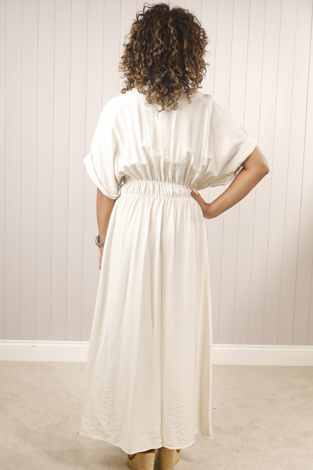 Belle Button Dress Beige