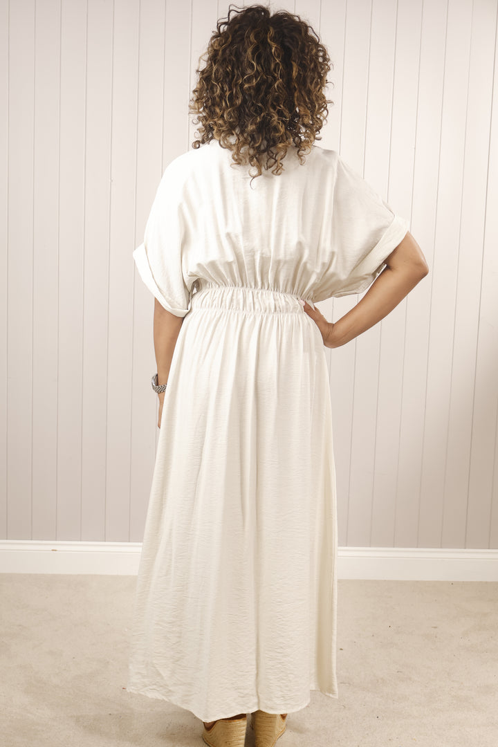 Belle Button Dress Beige