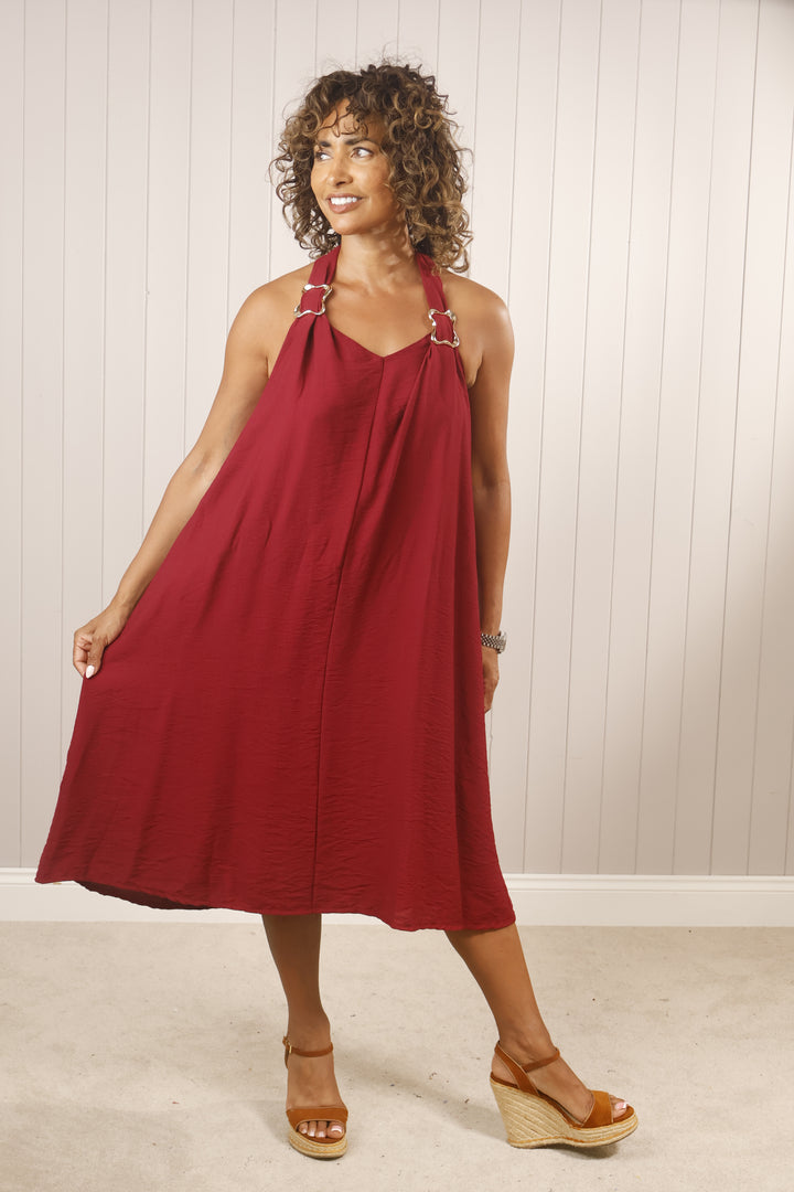 Bliss Buckle Tunic Dress Wine