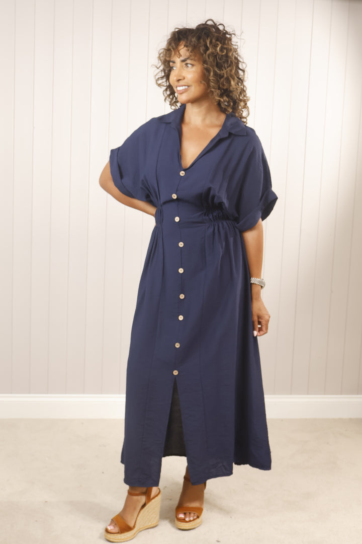 Belle Button Dress Navy
