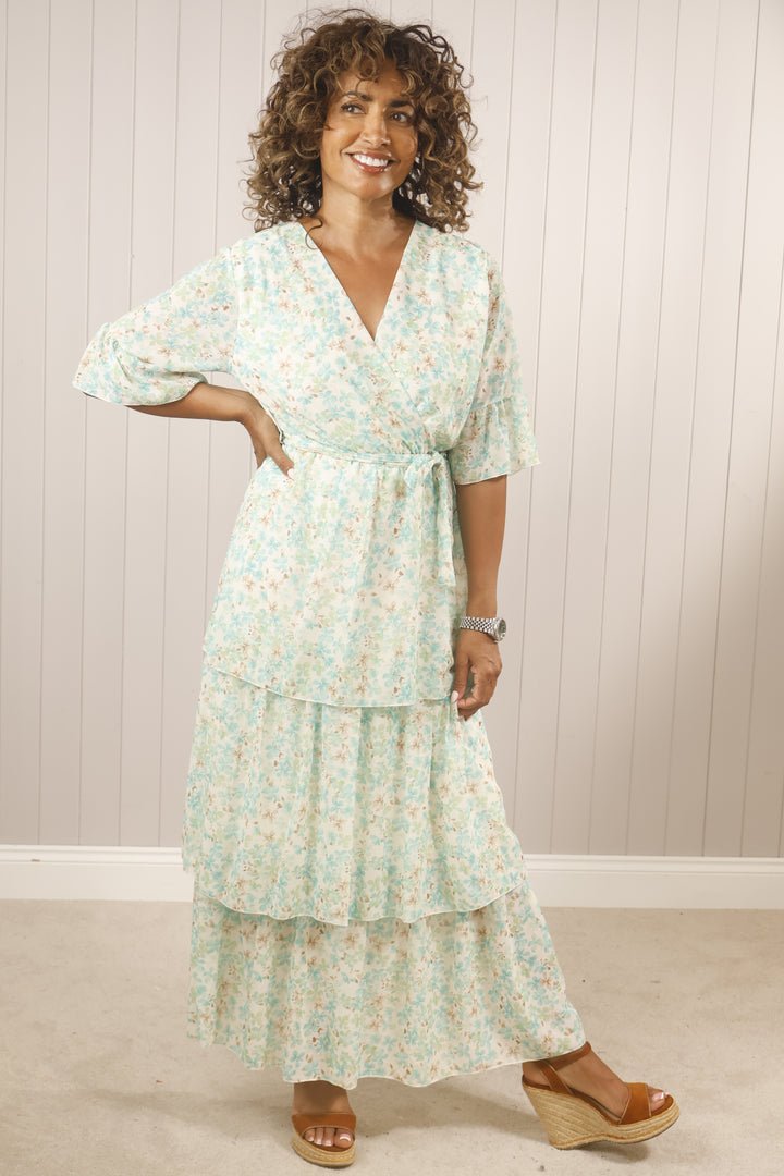 Trinity Tiered Dress Aqua
