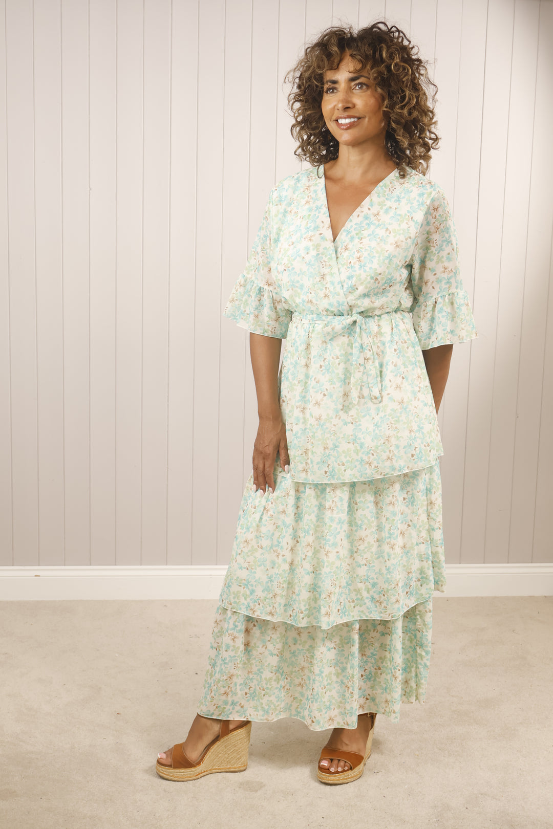 Trinity Tiered Dress Aqua