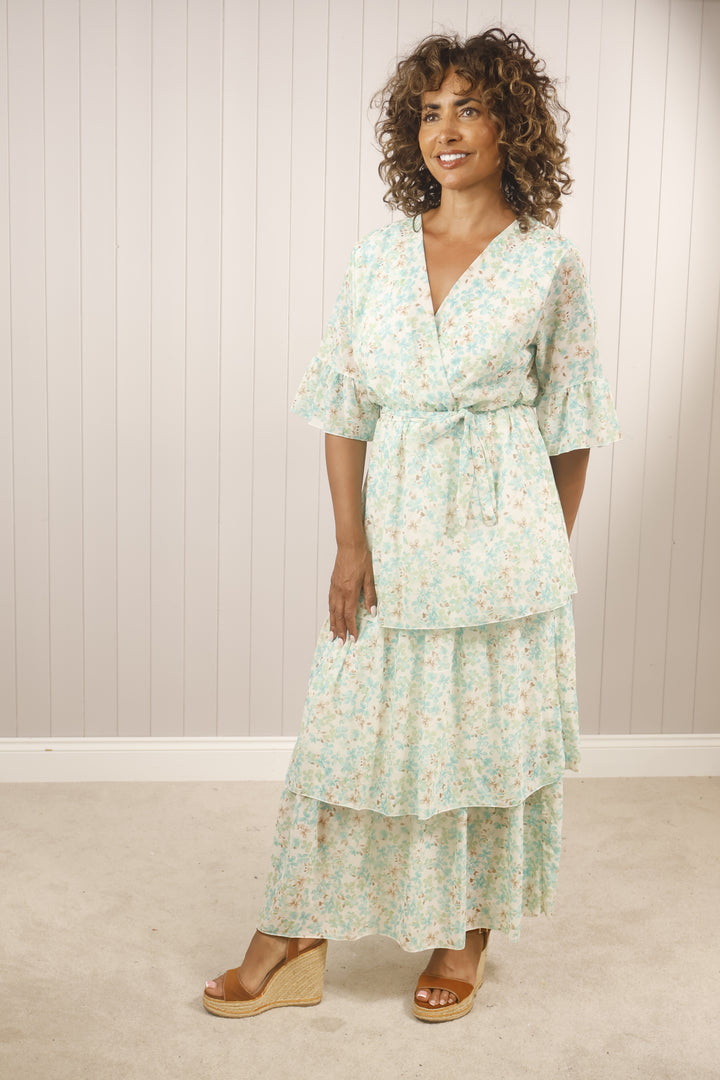 Trinity Tiered Dress Aqua