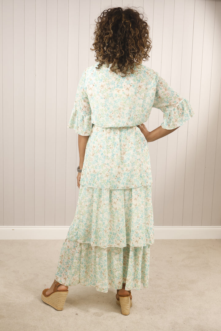 Trinity Tiered Dress Aqua