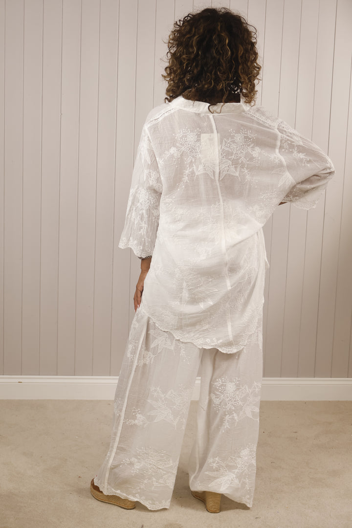 Elena Embroidered Co-Ord White