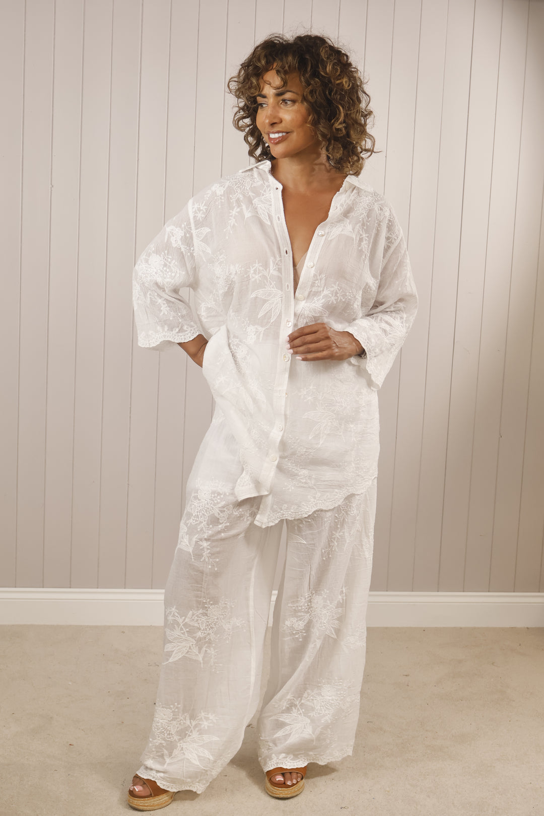 Elena Embroidered Co-Ord White