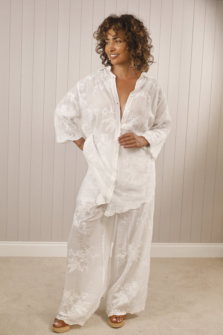 Elena Embroidered Co-Ord White