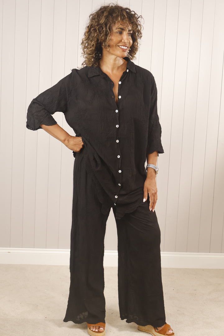 Elena Embroidered Co-Ord Black