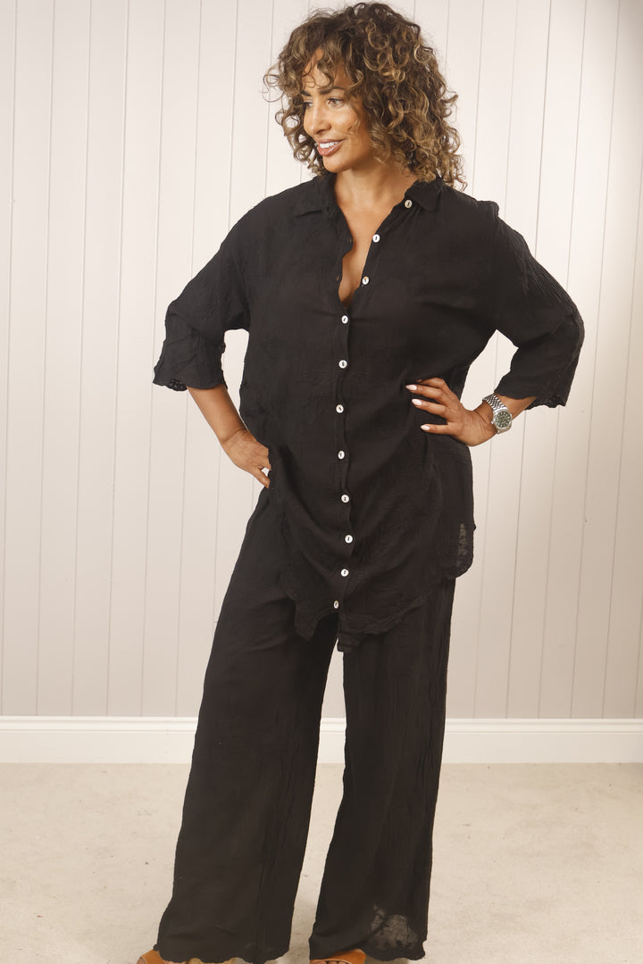 Elena Embroidered Co-Ord Black