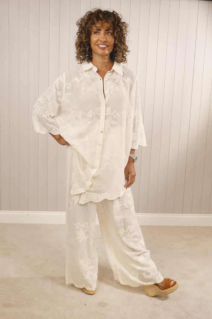 Elena Embroidered Co-Ord Beige