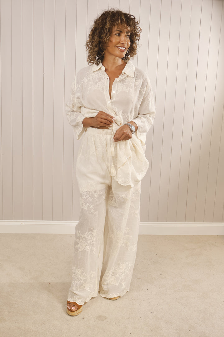Elena Embroidered Co-Ord Beige