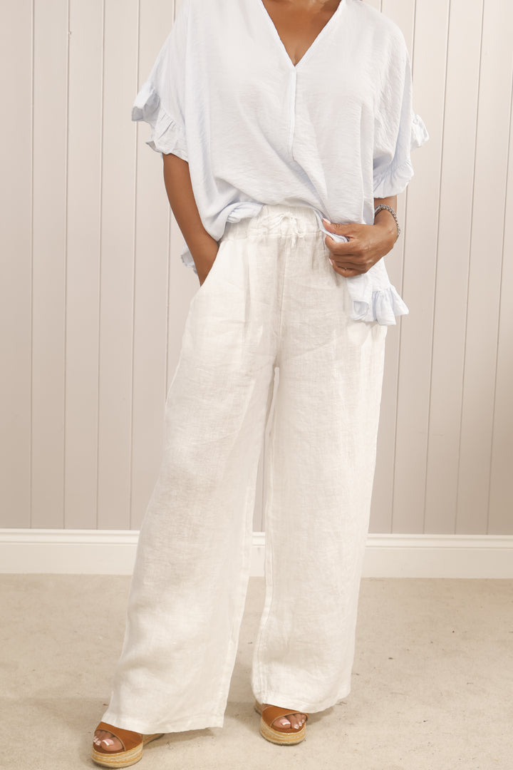 Linen Wide Leg Trousers White