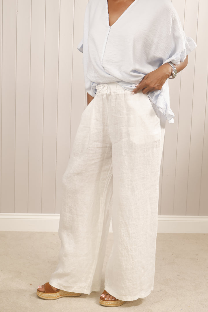 Linen Wide Leg Trousers White