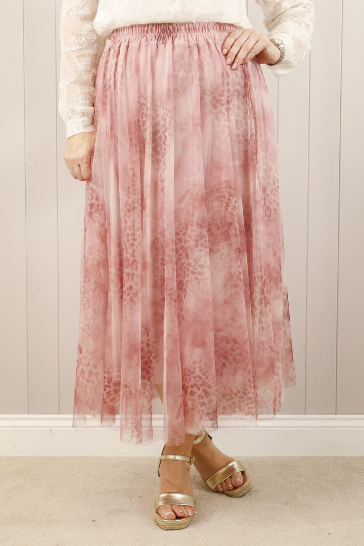 Animal Print Tulle Skirt Pink