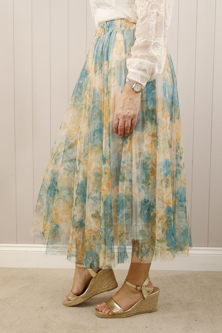 Floral Tulle Skirt Turquoise
