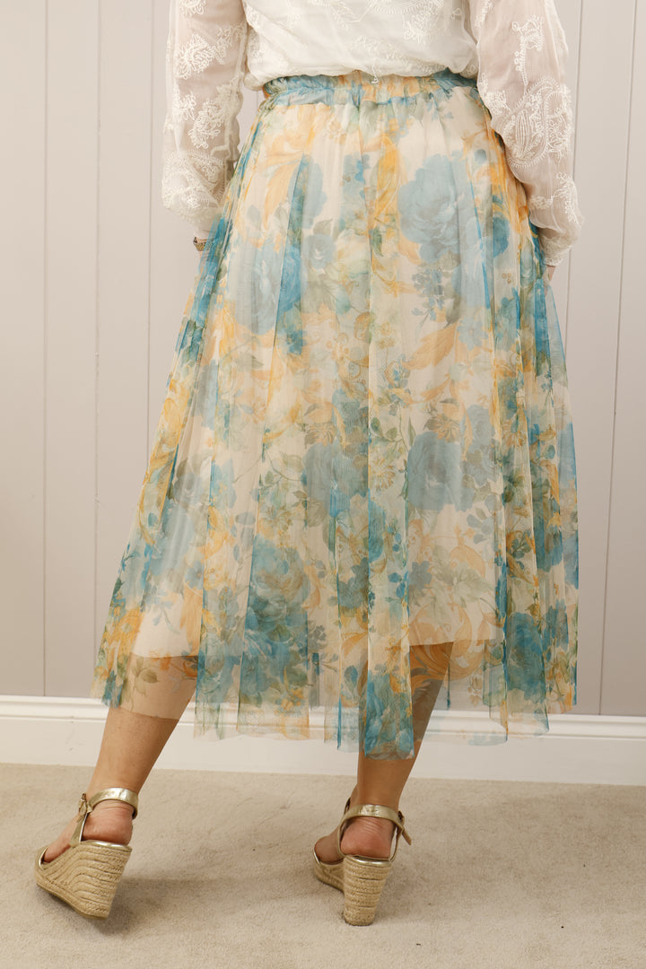 Floral Tulle Skirt Turquoise