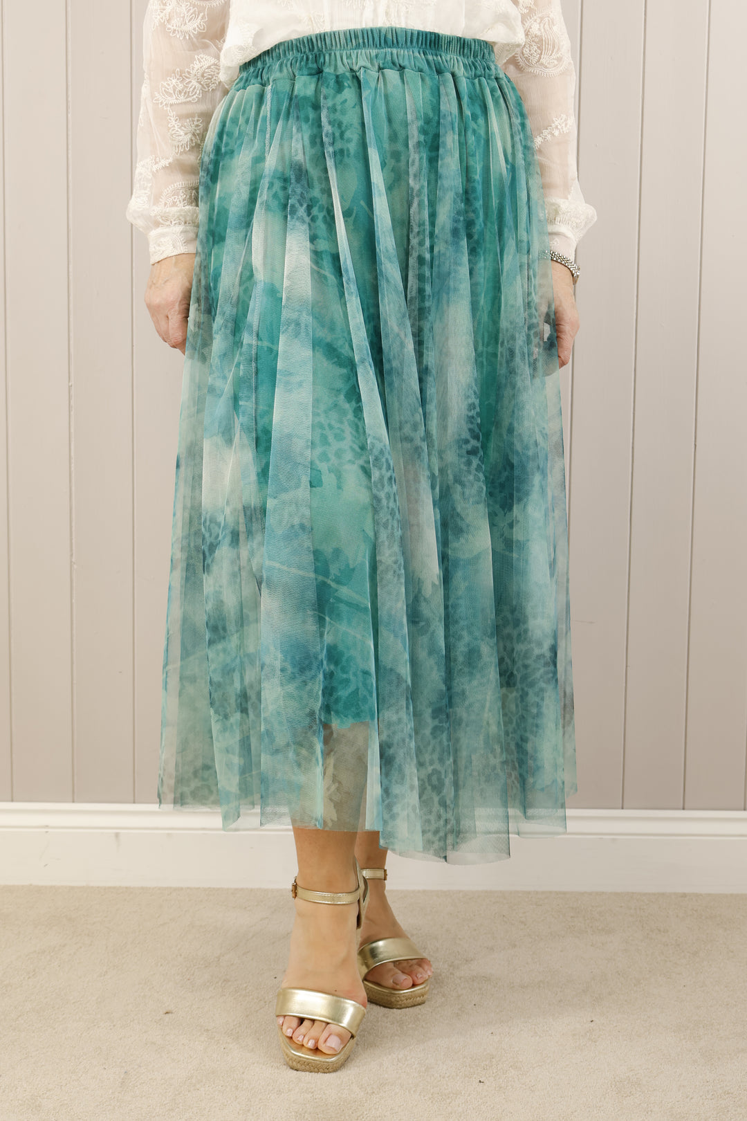 Animal Print Tulle Skirt Turquoise