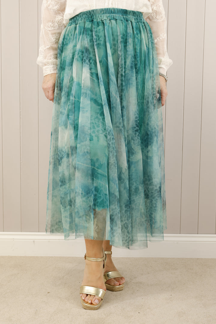 Animal Print Tulle Skirt Turquoise