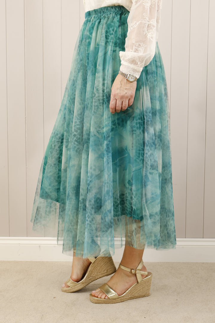 Animal Print Tulle Skirt Turquoise