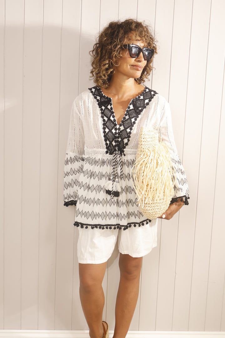 St Tropez Aztec Pom Pom Top