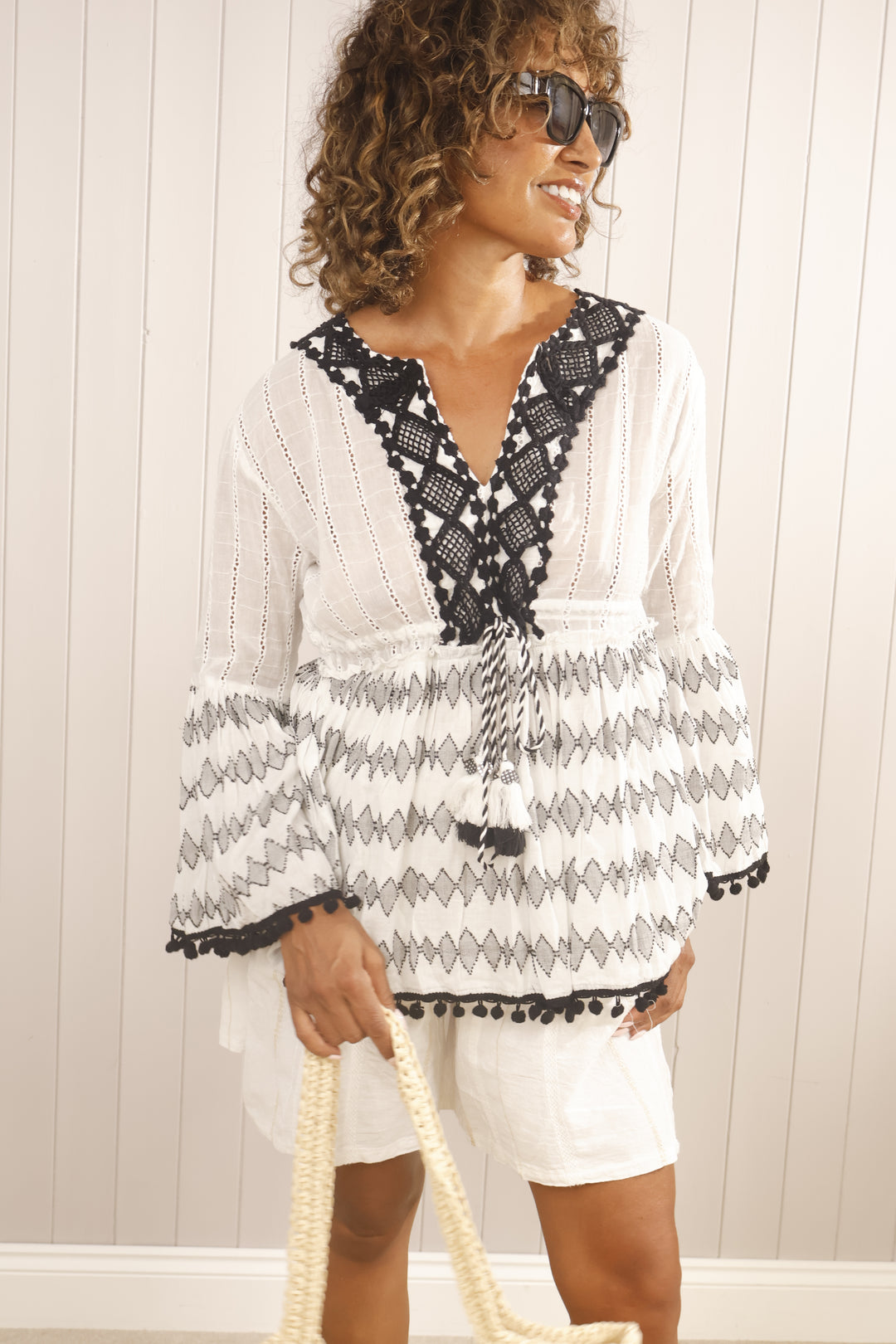 St Tropez Aztec Pom Pom Top