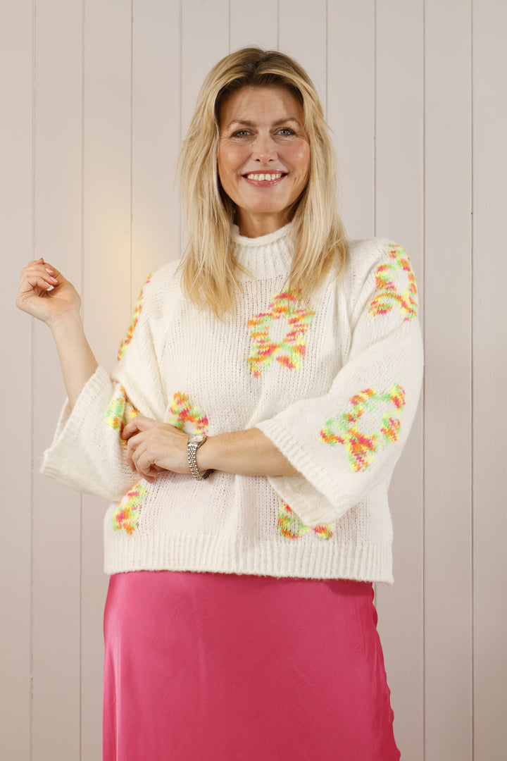 Angie Flower Jumper Cream/Neon
