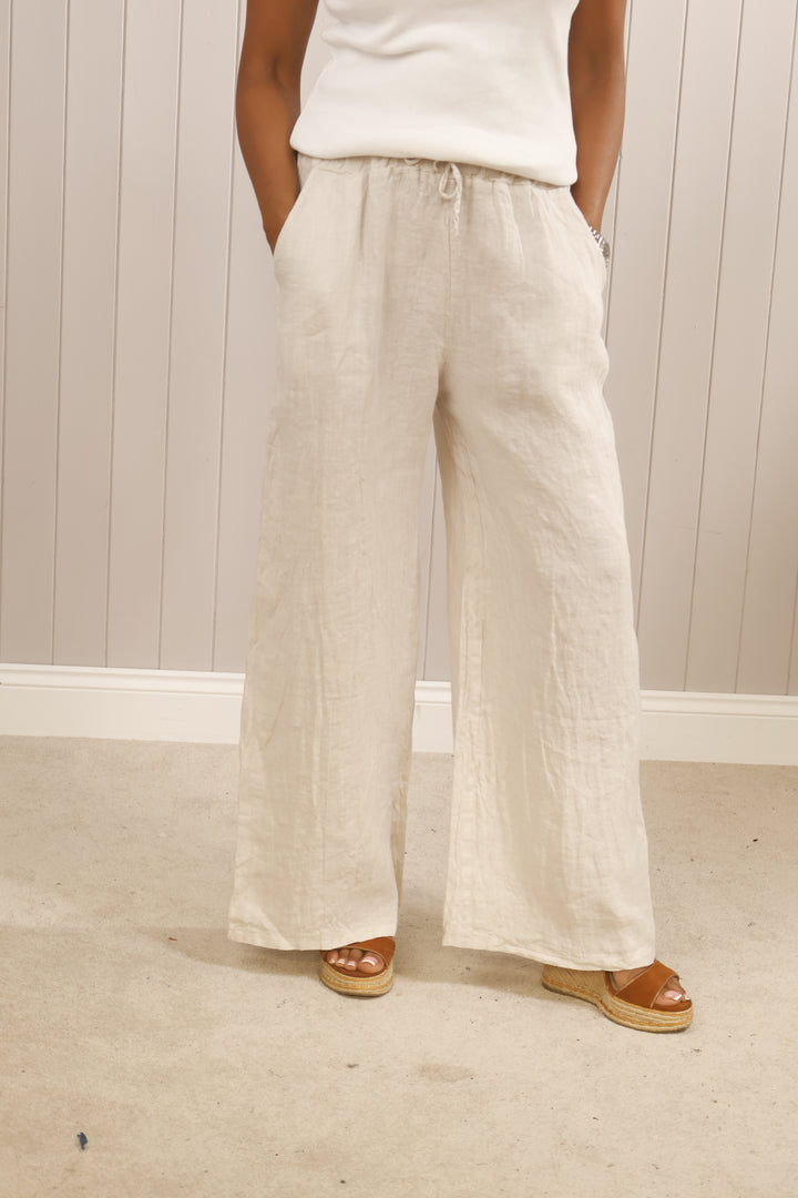Linen Wide Leg Trousers Beige