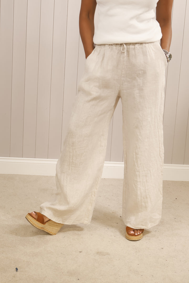 Linen Wide Leg Trousers Beige